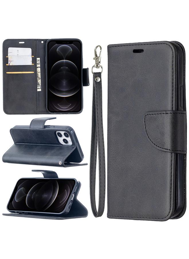 اس-توب جراب لهاتف iPhone 12 / 12 Pro من جلد الحمل بتصميم كلاسيكي بلون نقي مع حامل وفتحات للبطاقات ومحفظة وحبل - Image 1