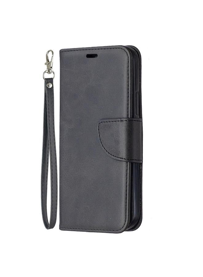 اس-توب جراب لهاتف iPhone 12 / 12 Pro من جلد الحمل بتصميم كلاسيكي بلون نقي مع حامل وفتحات للبطاقات ومحفظة وحبل - Image 2