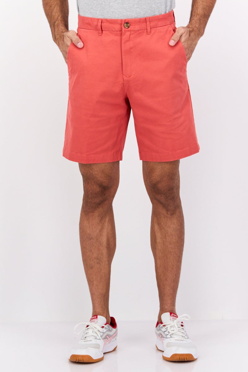 PERRY ELLIS Men 9 Inseam Plain Chino Shorts, Mineral Red  - Image 1