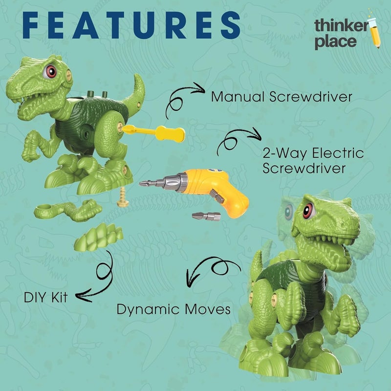 ThinkerPlace Large DIY Velociraptor Dinosaur Kit with Motor Play | Learn About Motors | Take Apart Dinosaur Toys | Build, Play & Learn | STEM Educational Toy for Kids Age 4+ | Science & Learning Toy - Image 2