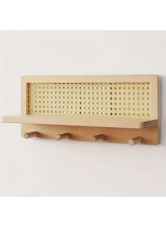 حامل مفاتيح خشبي أصفر مع رف 4 خطاطيف مثبت على الحائط منظف تخزين مدخل - Image 3