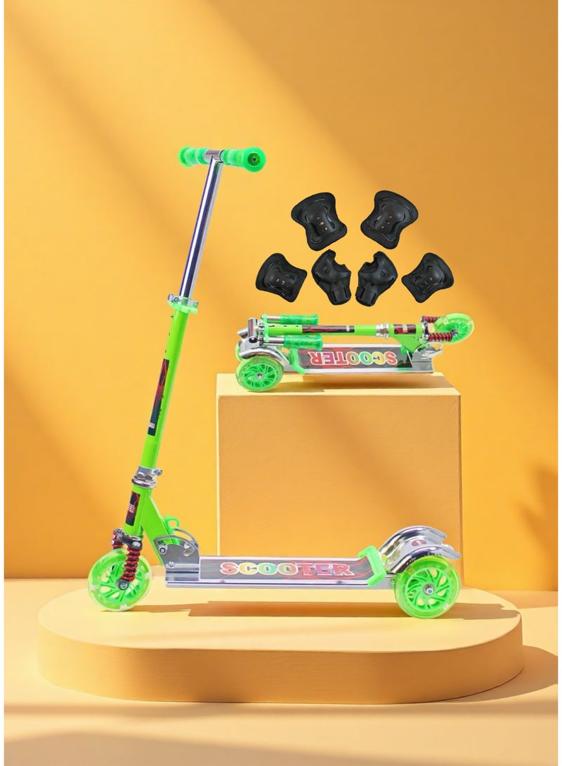 إيزي فيتشور سكوتر الأطفال من إيزي فيوتشر، مزود بمجموعة معدات واقية، ومقبض قابل للطي وتعديل الارتفاع، وعجلات من البولي يوريثان مزودة بإضاءة LED، وفرامل خلفية - مناسب للأعمار من 3 إلى 8 سنوات - Image 1