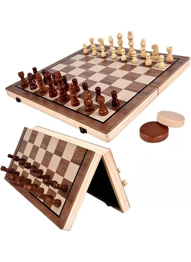 YelaJoy - 2 in 1 Magnetic Chess,2 Extra Queens Folding Board, Handmade Portable Travel Chess Board Game Sets with Game Pieces Storage Slots - Image 1