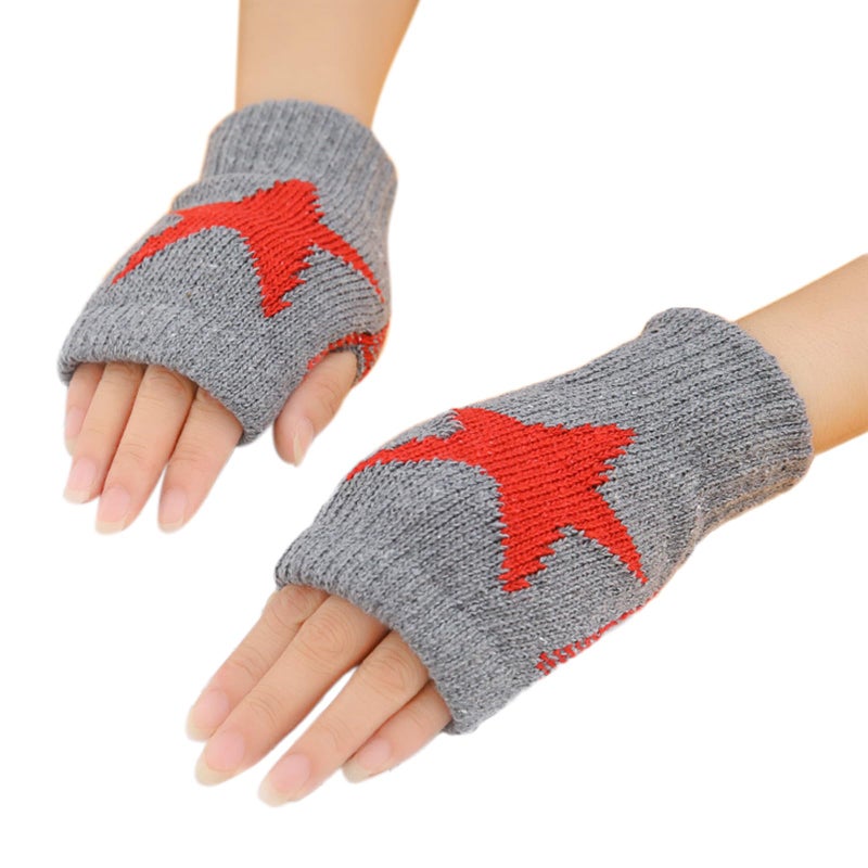Gray Knitted Touch Screen Gloves For Adult Men Women Winter Fingerless Pattern Mittens - Image 2