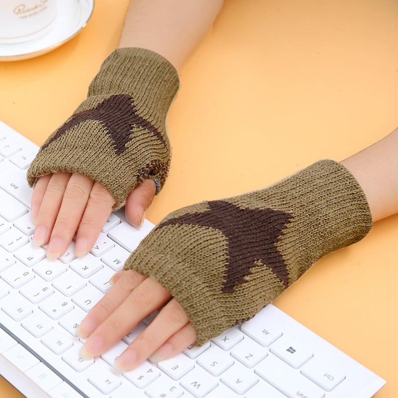 Gray Knitted Touch Screen Gloves For Adult Men Women Winter Fingerless Pattern Mittens - Image 4