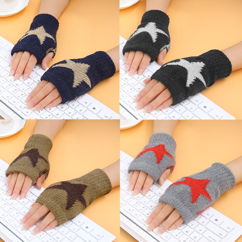 Gray Knitted Touch Screen Gloves For Adult Men Women Winter Fingerless Pattern Mittens - Image 5