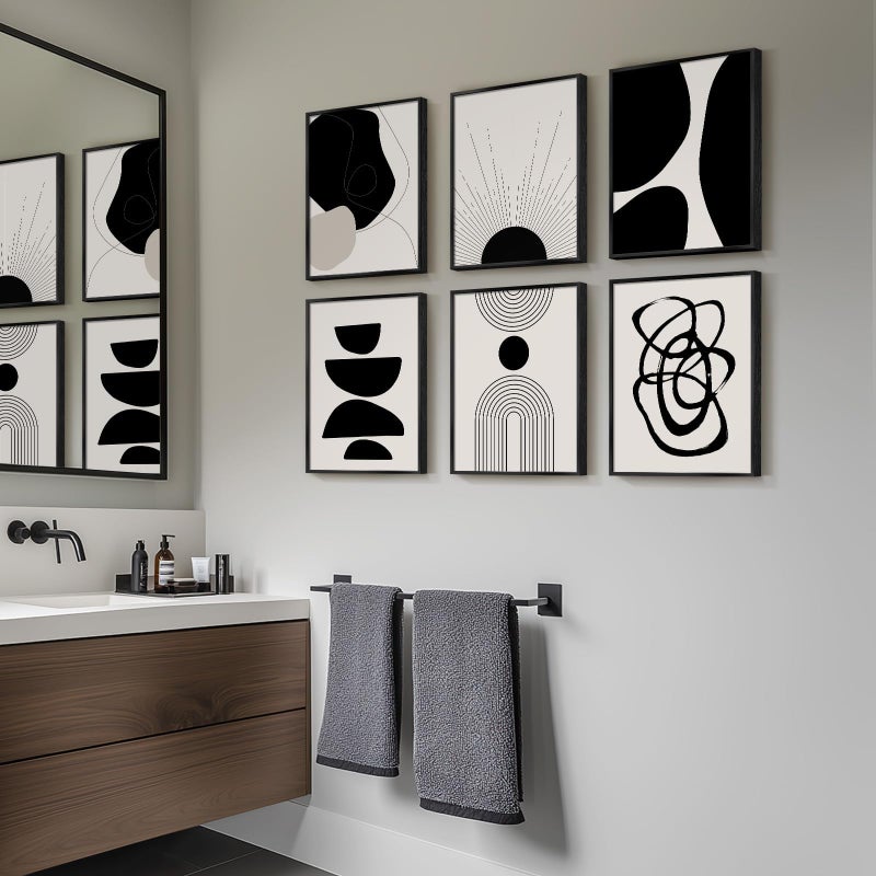 Cuspin Framed Boho Black and White Abstract Wall Art, Set of 6 Modern Canvas Prints Paintings Artwork for Walls, Minimalist Geometric Pictures for Living Room Bedroom Office Bathroom Wall Decor 11x14 Inch - Image 5