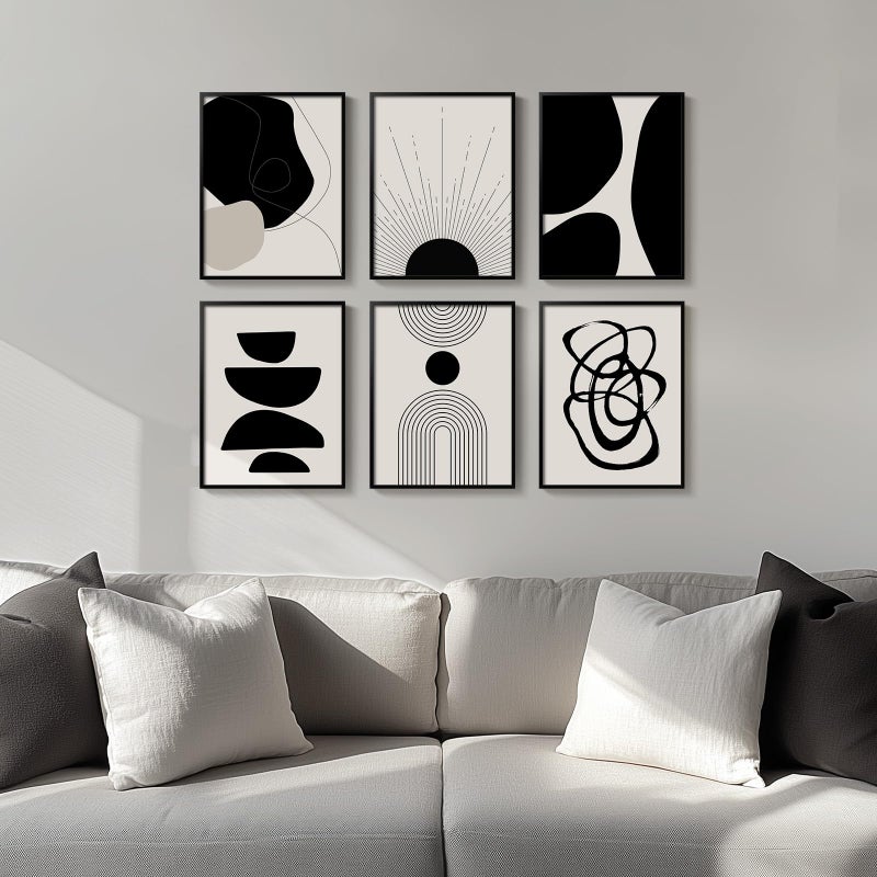 Cuspin Framed Boho Black and White Abstract Wall Art, Set of 6 Modern Canvas Prints Paintings Artwork for Walls, Minimalist Geometric Pictures for Living Room Bedroom Office Bathroom Wall Decor 11x14 Inch - Image 2