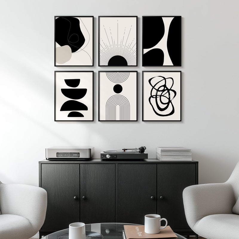 Cuspin Framed Boho Black and White Abstract Wall Art, Set of 6 Modern Canvas Prints Paintings Artwork for Walls, Minimalist Geometric Pictures for Living Room Bedroom Office Bathroom Wall Decor 11x14 Inch - Image 4