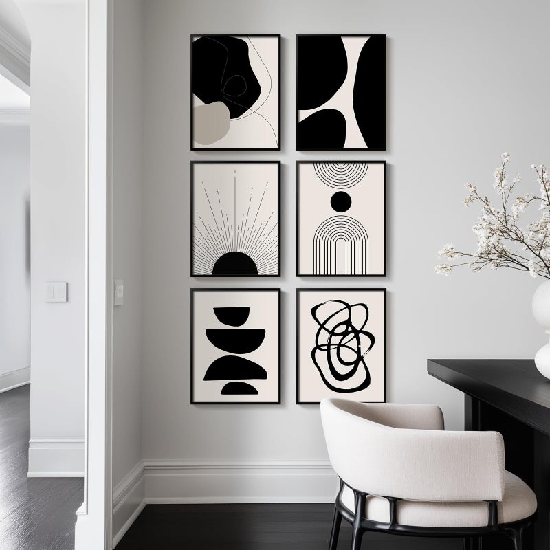 Cuspin Framed Boho Black and White Abstract Wall Art, Set of 6 Modern Canvas Prints Paintings Artwork for Walls, Minimalist Geometric Pictures for Living Room Bedroom Office Bathroom Wall Decor 11x14 Inch - Image 3