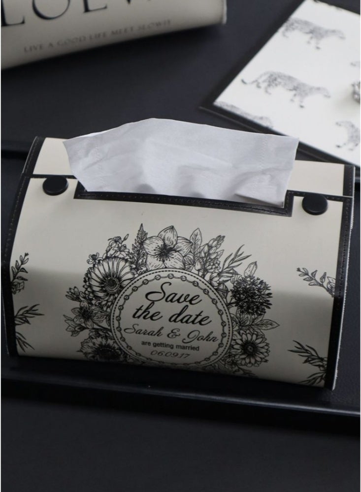 2 pieces Retro Flower Leather Tissue Box PU Leather Rectangular Tissue Holder Leather Square Tissue Holder for Bedroom Dressers Nightstands Office Desk Car stylish interior goods White/Black - Image 4
