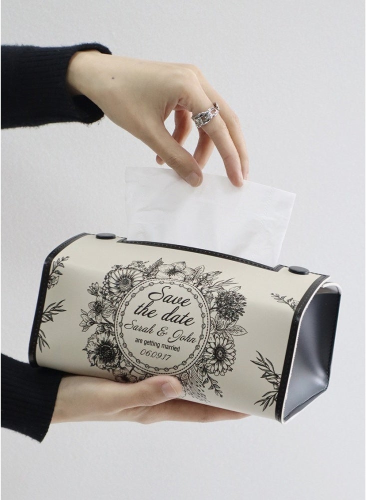 2 pieces Retro Flower Leather Tissue Box PU Leather Rectangular Tissue Holder Leather Square Tissue Holder for Bedroom Dressers Nightstands Office Desk Car stylish interior goods White/Black - Image 1