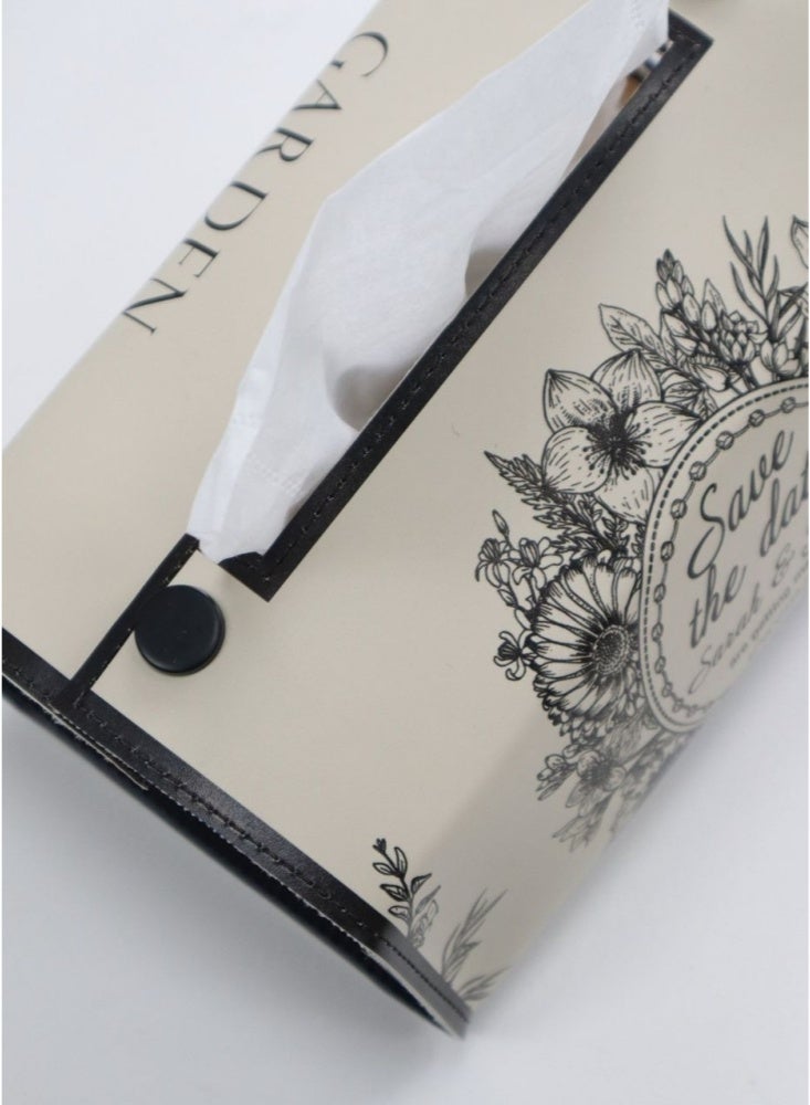 2 pieces Retro Flower Leather Tissue Box PU Leather Rectangular Tissue Holder Leather Square Tissue Holder for Bedroom Dressers Nightstands Office Desk Car stylish interior goods White/Black - Image 3