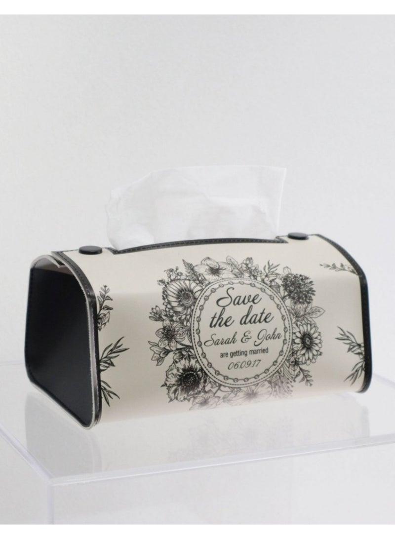 2 pieces Retro Flower Leather Tissue Box PU Leather Rectangular Tissue Holder Leather Square Tissue Holder for Bedroom Dressers Nightstands Office Desk Car stylish interior goods White/Black - Image 2