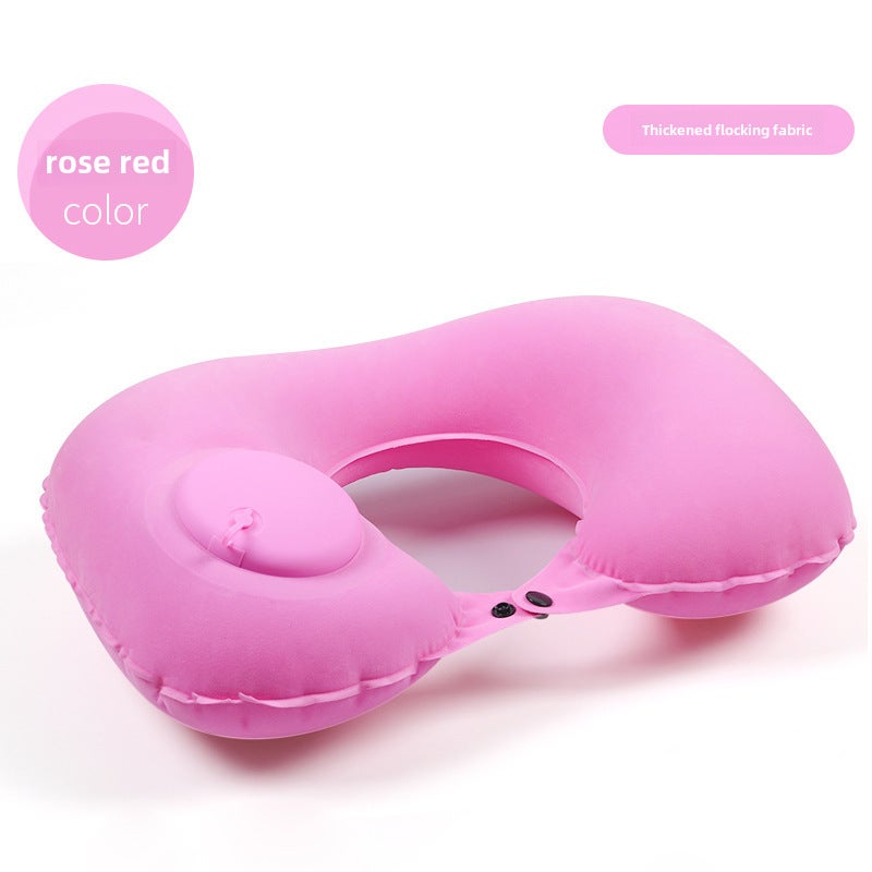 Portable Inflatable U-Shaped Pillow for Travel Rose (flocking) 