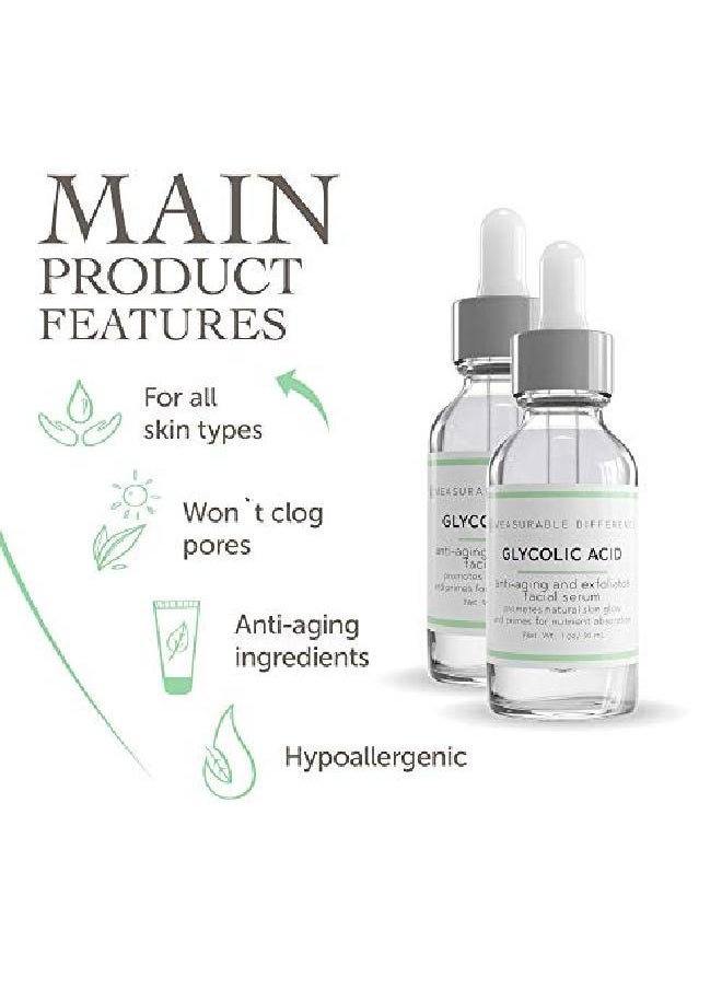 Measurable Difference - Glycolic Acid Serum 5% For All Skin Types Alpha Hydroxy Acid Facial Peel Moisturizer Antiaging Aha Skin Care Face Serum Reduce Acne Scars Wrinkles Lines Spots 1 Oz - Image 1