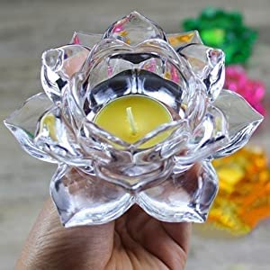 BIG CART Glass Lotus Flower Tea Light Candle Holder Lotus Shaped Glass Diya Holder Pack of 1 - Image 4