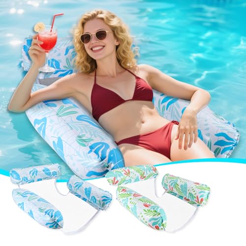 GCRQ Inflatable Pool Floats for Adults 2Pack MultiPurpose Pool Hammock Floating Chairs Heavy Duty PVC Material Water Floats for Swimming Pool Beach Summer Pool Toys Party Gifts Blue Green - Image 1