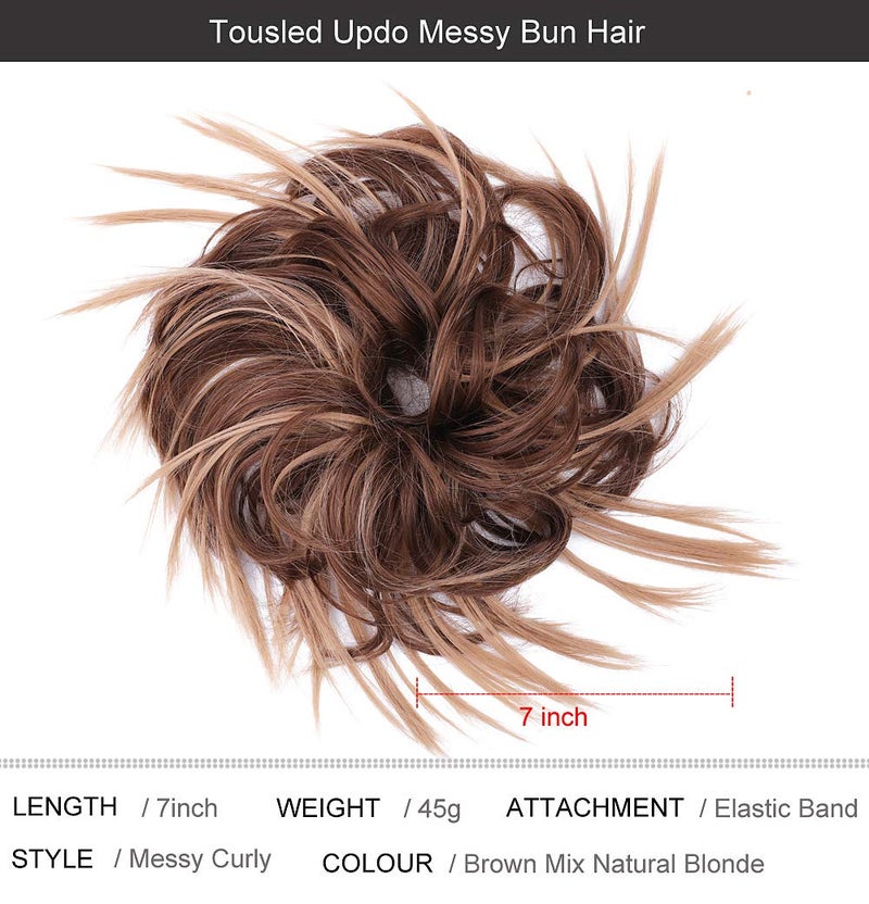 SIADEE Tousled Updo Messy Bun Hair Piece Scrunchies Synthetic Wavy Hair Extension Ponytail with Elastic Rubber Band Hairpieces Updo Extensions Scrunchies Hair Bun Chignon Instant Ponytail for Women -12H24# - Image 2