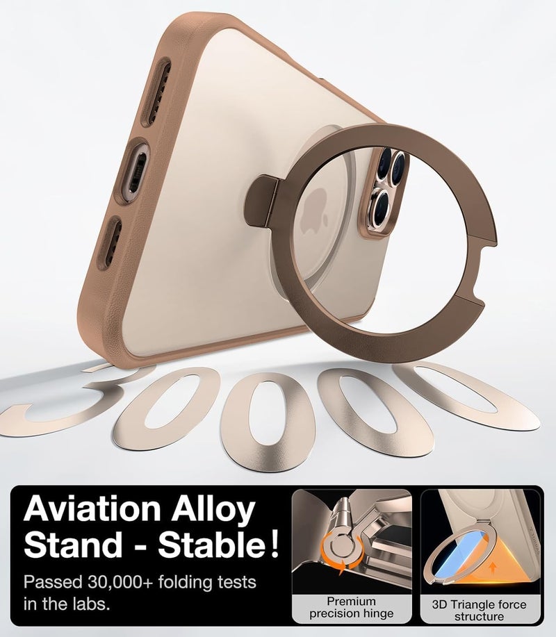 AIBEX Back Cover for Apple iPhone 14 Pro with OStand Ring Kickstand| Mag-Saf Compatible Magnetic Metal Alloy Ring| Wireless Charging |Slim Thin Scratch Resistant Armor|Shockproof Protective - Brown - Image 2
