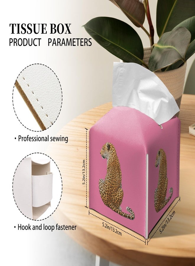 Grace Yonks Cute Tissue Box Cover Square - Leopard Cat Print on Hot Pink Background Design 5.2" PU Leather Holder for Vanity, Desk, or Bathroom Counter - Cube Case for Facial Tissues(015) - Image 3