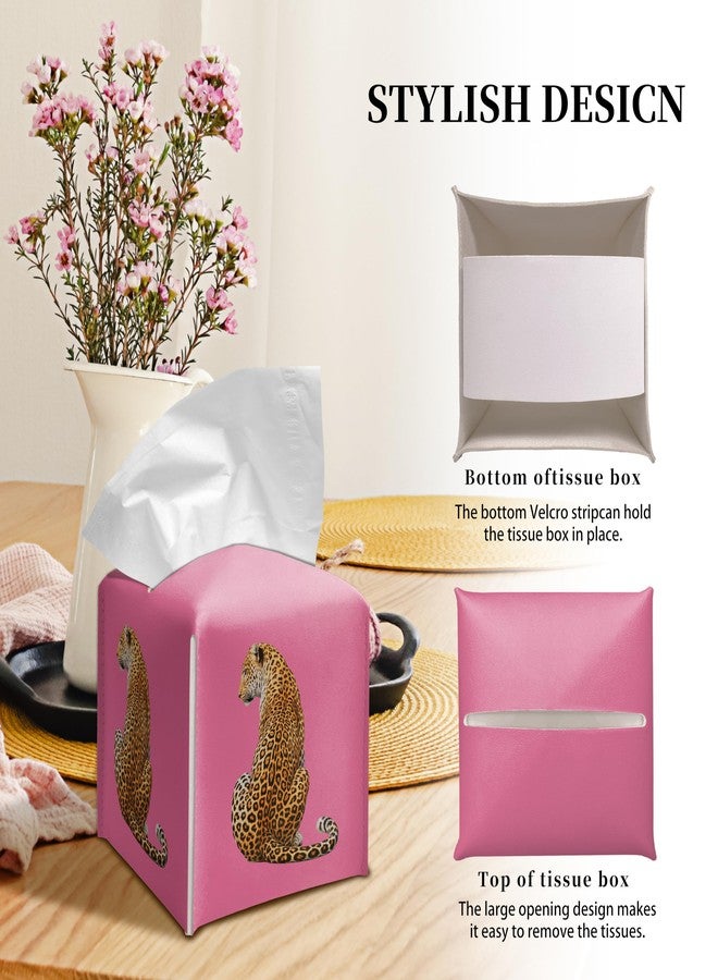 Grace Yonks Cute Tissue Box Cover Square - Leopard Cat Print on Hot Pink Background Design 5.2" PU Leather Holder for Vanity, Desk, or Bathroom Counter - Cube Case for Facial Tissues(015) - Image 5