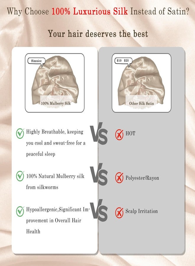 Simnice Mulberry Silk Sleep Bonnet for Women - Hair Care, Soft Natural Silk Hair Bonnet with Elastic Band,Prevents Hair Damage & Frizz ，Beige - Image 2