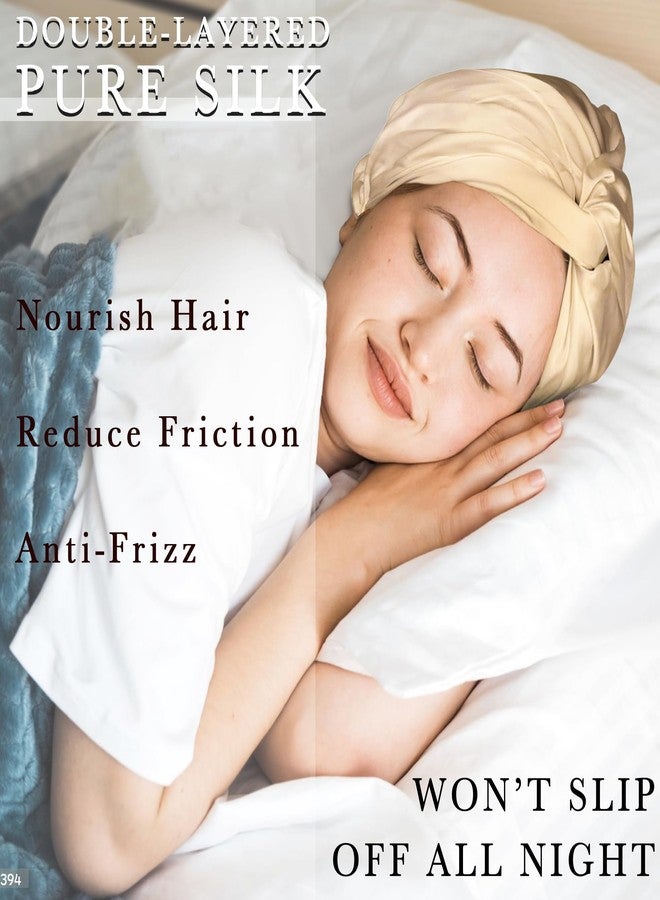 Simnice Mulberry Silk Sleep Bonnet for Women - Hair Care, Soft Natural Silk Hair Bonnet with Elastic Band,Prevents Hair Damage & Frizz ，Beige - Image 4