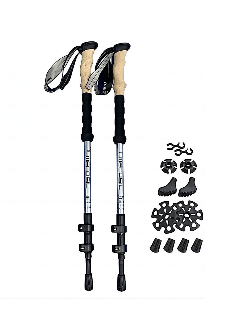 Generic Lightweight Foldable Hiking Poles Shock Absorbing Walking Stick With Natural Cork Grip Clamshell Lock Four Seasons All-Terrain Accessories And Tote Bag  - Image 1