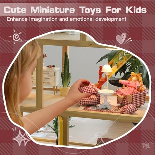 iLAND Cute Kids Toys for Girls 68 Lovely Dollhouse Furniture on 112 Scale Gingham Doll House Couch Set inc 2 Miniature Sofas 1 End Table 1 Rug Small for Girls - Image 5