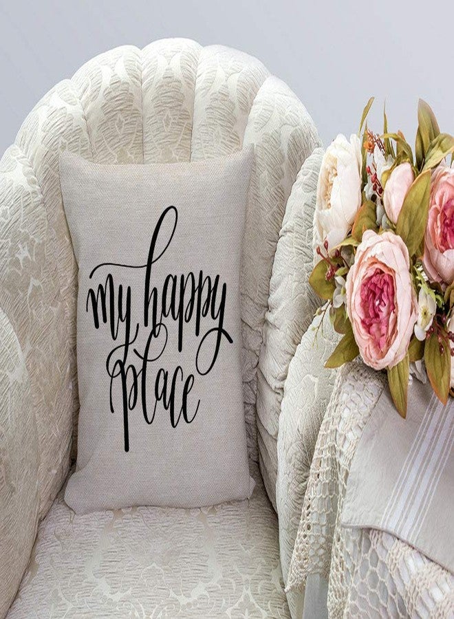 SSOIU My Happy Place Cotton Linen Throw Pillow Case Cushion Cover Home Office Decorative Square 18 X 18 Inches - Image 2