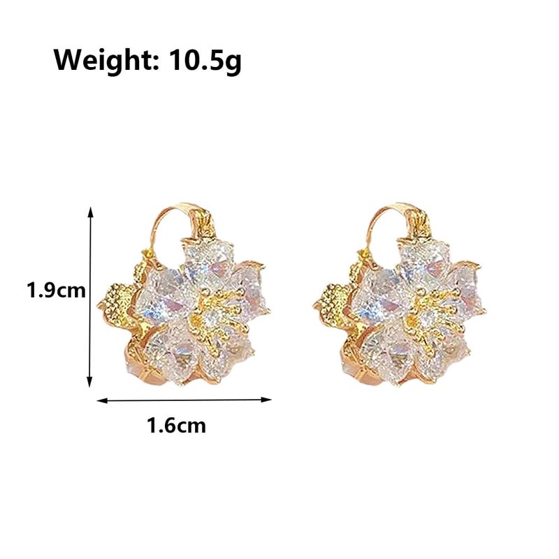 Uarein Dainty Gold Crystal Flower Hoop Earrings Hypoallergenic Opal Floral Statement Earrings Trendy Prom Banquet Jewelry Accessory Presents for Women Wife (Gold) - Image 3