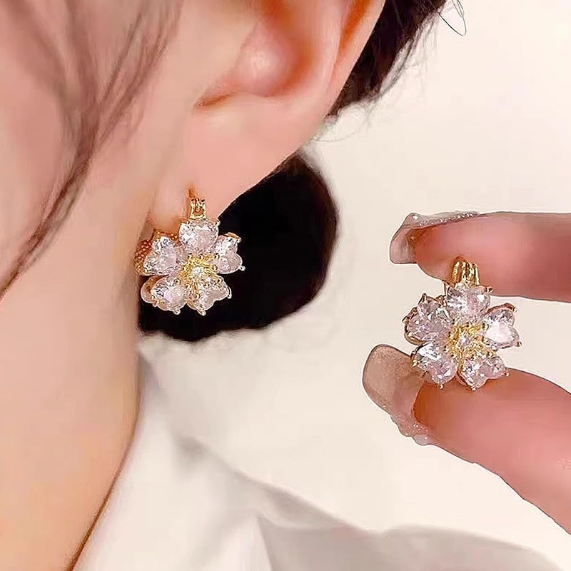 Uarein Dainty Gold Crystal Flower Hoop Earrings Hypoallergenic Opal Floral Statement Earrings Trendy Prom Banquet Jewelry Accessory Presents for Women Wife (Gold) - Image 4