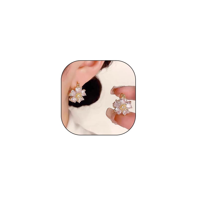 Uarein Dainty Gold Crystal Flower Hoop Earrings Hypoallergenic Opal Floral Statement Earrings Trendy Prom Banquet Jewelry Accessory Presents for Women Wife (Gold) - Image 1