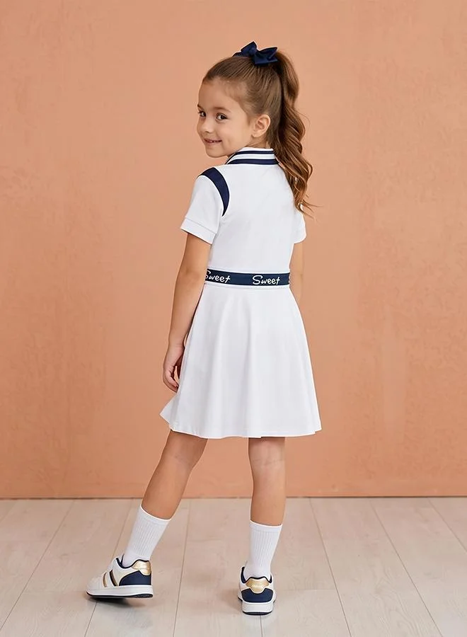 Babies & More Babies & More Toddler Girls White Short Sleeve Collar Dress