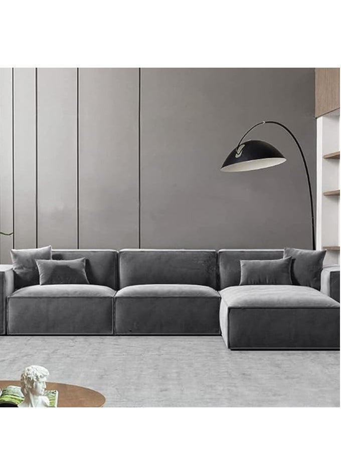 KARNAK Karnak Carol Corner l L-Shaped Luxury Sofa For Living Room Solid Wood Corner Modern Design Couch, Velvet Upholstered Color Grey  - Image 1