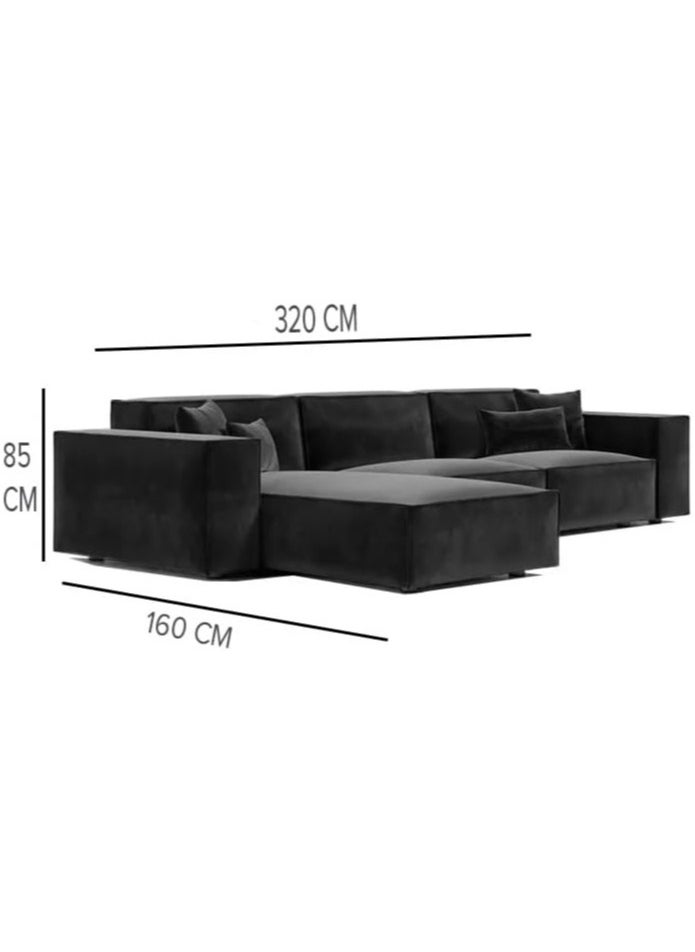 KARNAK Karnak Carol Corner l L-Shaped Luxury Sofa For Living Room Solid Wood Corner Modern Design Couch, Velvet Upholstered Color Grey  - Image 2