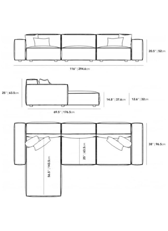 KARNAK Karnak Carol Corner l L-Shaped Luxury Sofa For Living Room Solid Wood Corner Modern Design Couch, Velvet Upholstered Color Grey  - Image 3