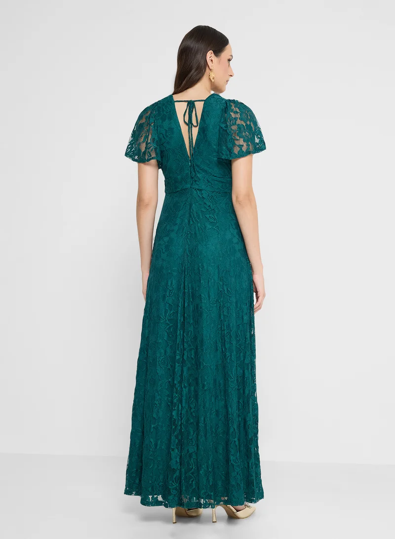 Maya Lace Detail Tie Back V Neck Maxi Dress