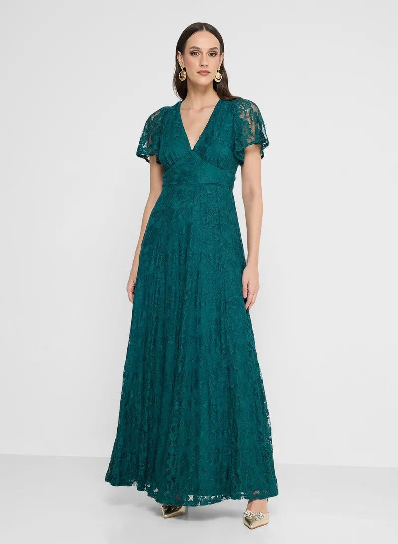 Maya Lace Detail Tie Back V Neck Maxi Dress