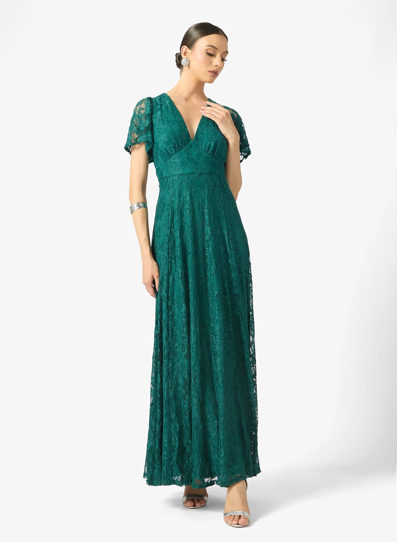 مايا فستان ماكسي بياقة على شكل  ورباط خلفي بتفاصيل دانتيل - Image 1