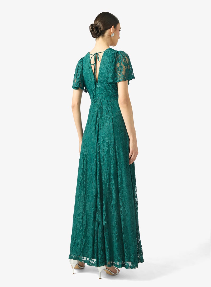 مايا فستان ماكسي بياقة على شكل  ورباط خلفي بتفاصيل دانتيل - Image 2