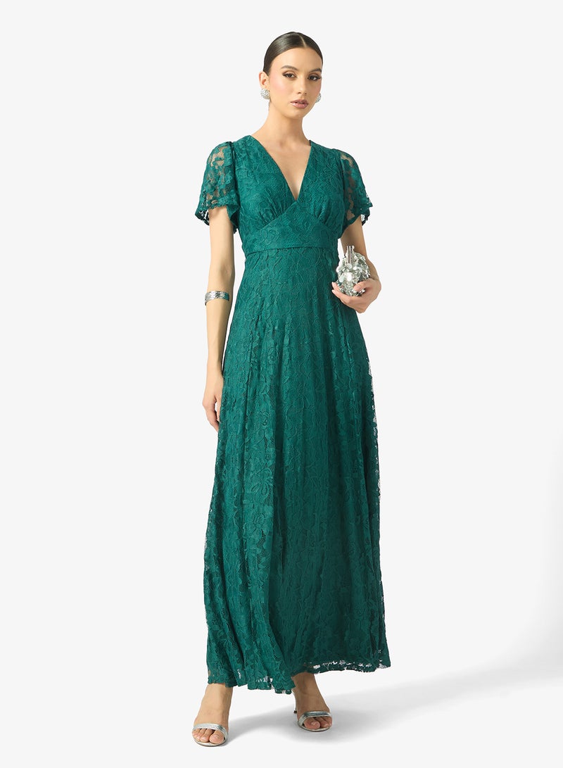 مايا فستان ماكسي بياقة على شكل  ورباط خلفي بتفاصيل دانتيل - Image 4