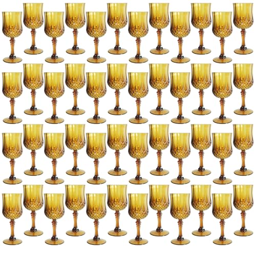 LEYIQU Plastic Wine Glasses, Plastic Goblets Vintage Style Cordial Unbreakable Drinking Glasses, Reusable Drinkware for Wedding Reception, Grand Event Party Supplies (48, Amber) - Image 1