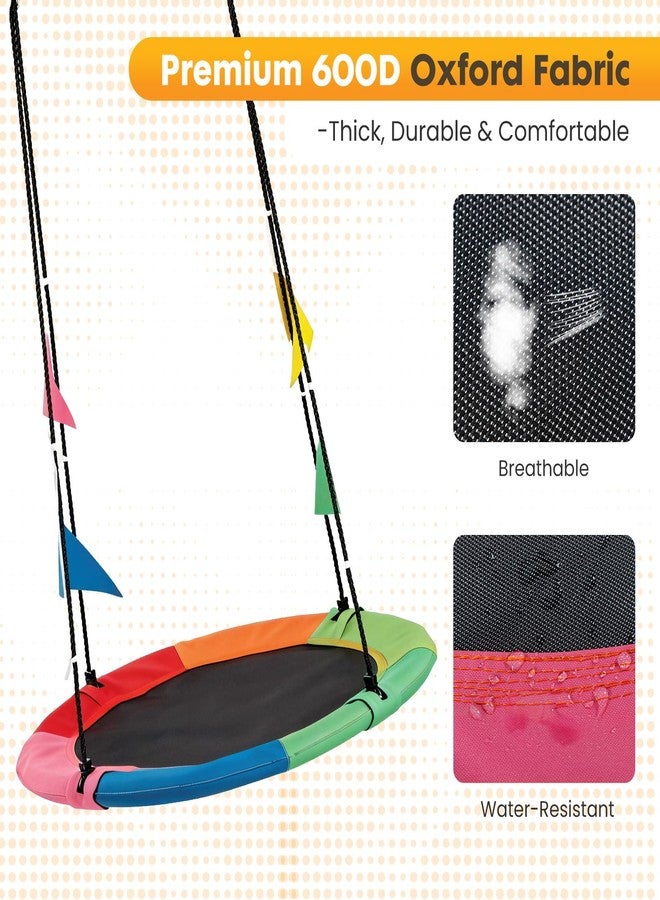 NEWBULIG 40 Inch Saucer Tree Swing for Kids & Adults, Heavy Duty Round Flying Swing Seat with Hanging Straps & Adjustable Ropes, Waterproof Outdoor Backyard Playground, 440 lbs Capacity, Multicolored - Image 2