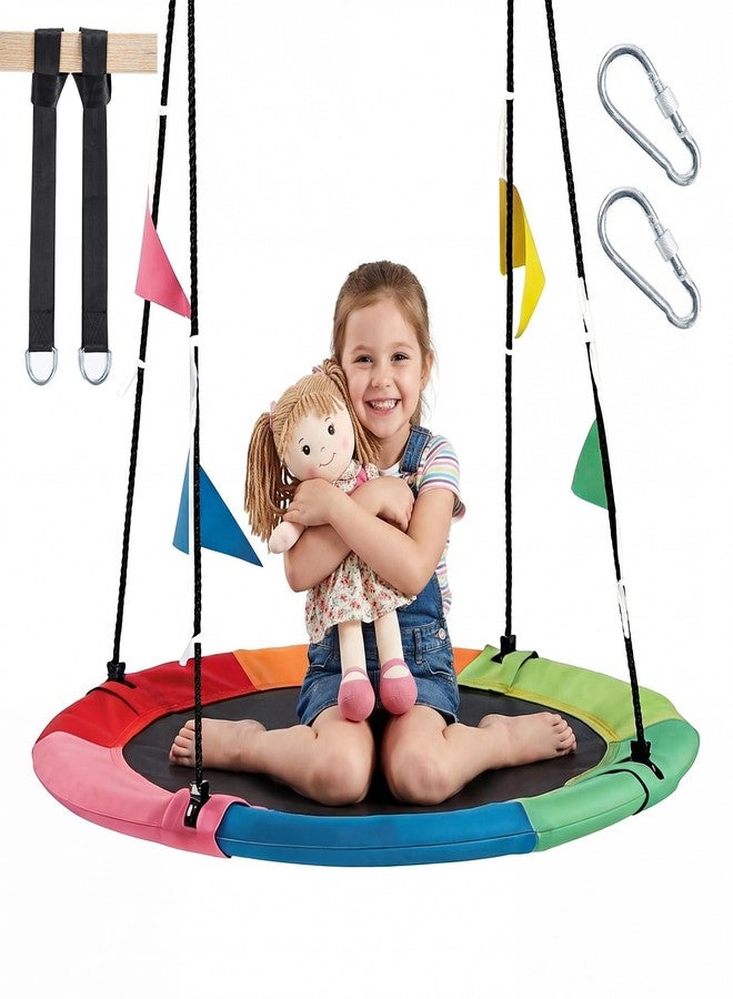 NEWBULIG 40 Inch Saucer Tree Swing for Kids & Adults, Heavy Duty Round Flying Swing Seat with Hanging Straps & Adjustable Ropes, Waterproof Outdoor Backyard Playground, 440 lbs Capacity, Multicolored - Image 1