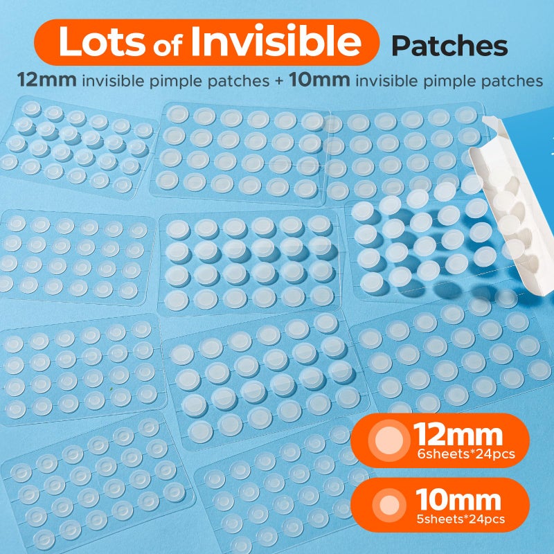 TKTK Pimple Patches for Face, 0.01cm Ultra-Thin Invisible Acne Patches, Hydrocolloid Patches for Breakouts, Absorbs Zits & Blemish, Suitable Under Makeup, 2 Sizes(10mm/12mm) 264 count - Image 3