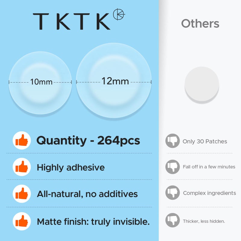 TKTK Pimple Patches for Face, 0.01cm Ultra-Thin Invisible Acne Patches, Hydrocolloid Patches for Breakouts, Absorbs Zits & Blemish, Suitable Under Makeup, 2 Sizes(10mm/12mm) 264 count - Image 5