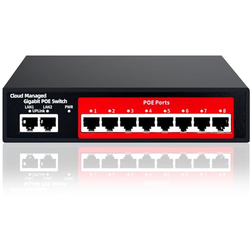 STEAMEMO 10-Port Gigabit Managed PoE Switch - 8 PoE+ Ports (120W Total), 2 Gigabit Uplinks, VLAN, Fanless, Plug & Play, Sturdy Metal, Desktop/Wall-Mountable - Image 1