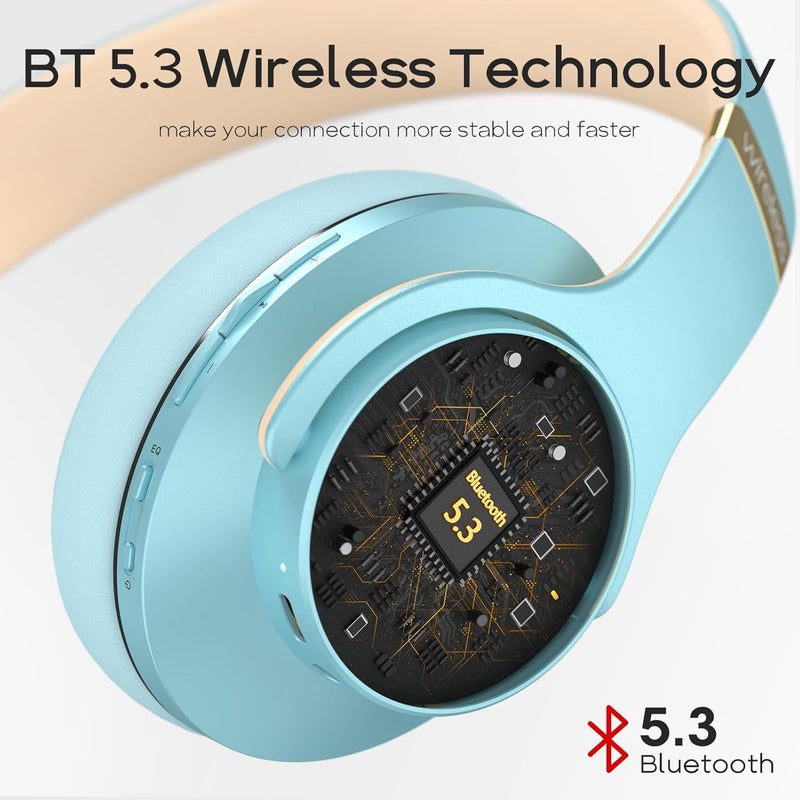 DOQAUS سماعات Bluetooth فوق الأذن، سماعات لاسلكية مع ميكروفون، 90 ساعة تشغيل، 3 أوضاع EQ، سماعات لاسلكية قابلة للطي مع وسادة أذن ناعمة من البروتين الذكي، Bluetooth 5.0، للهاتف/الكمبيوتر/الكمبيوتر اللوحي (أزرق) - Image 5